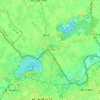 Topografische Karte Le Bizet, Höhe, Relief