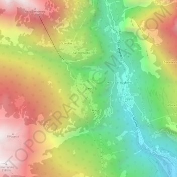 Topografische Karte Olmo, Höhe, Relief