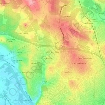 Topografische Karte Croix de la Reille, Höhe, Relief