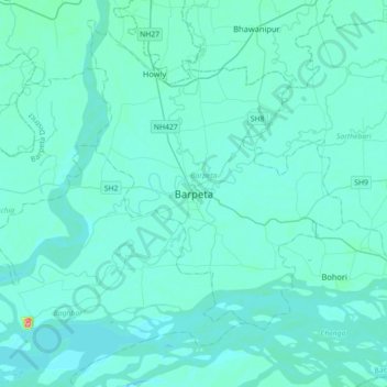 Topografische Karte Barpeta, Höhe, Relief