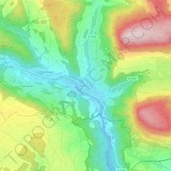 Topografische Karte Achdorf, Höhe, Relief