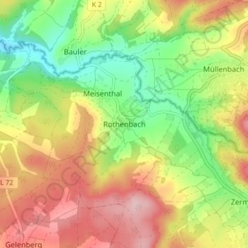 Topografische Karte Rothenbach, Höhe, Relief