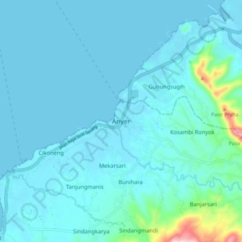 Topografische Karte Anyer, Höhe, Relief