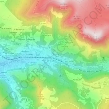 Topografische Karte Les Planches, Höhe, Relief