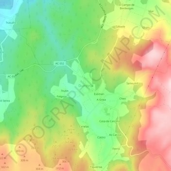 Topografische Karte Dumbría, Höhe, Relief