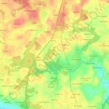 Topografische Karte Kervossic, Höhe, Relief