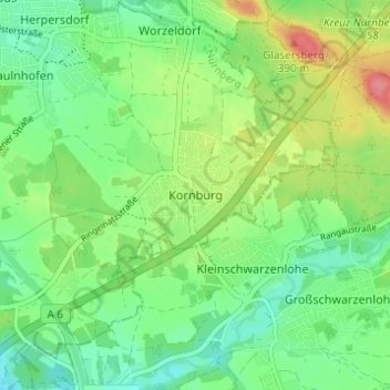 Topografische Karte Kornburg, Höhe, Relief
