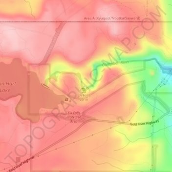 Topografische Karte Elk Falls Viewing Platform, Höhe, Relief