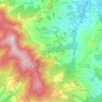 Topografische Karte Bruceto, Höhe, Relief