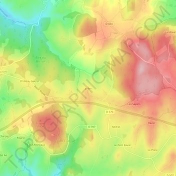 Topografische Karte Juillet, Höhe, Relief