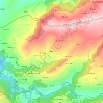 Topografische Karte A Pena, Höhe, Relief