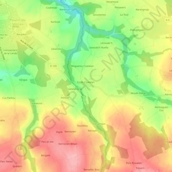 Topografische Karte Coatelan, Höhe, Relief