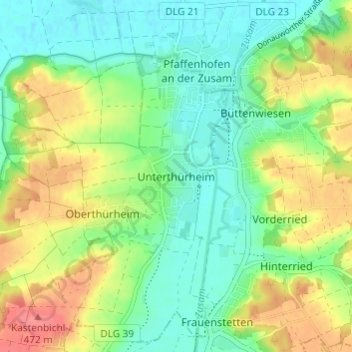 Topografische Karte Unterthürheim, Höhe, Relief