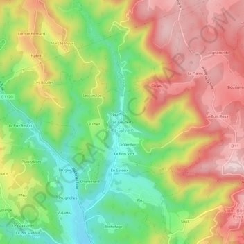Topografische Karte Le Coudert, Höhe, Relief