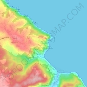 Topografische Karte Lastres, Höhe, Relief