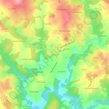 Topografische Karte L'Autergie, Höhe, Relief