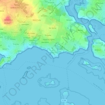 Topografische Karte Penboc'h, Höhe, Relief