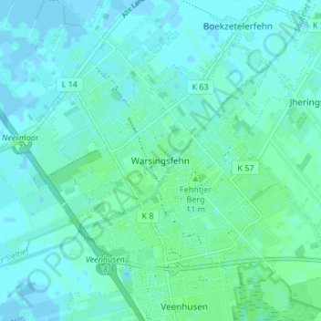 Topografische Karte Warsingsfehn, Höhe, Relief