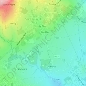 Topografische Karte Debarde, Höhe, Relief