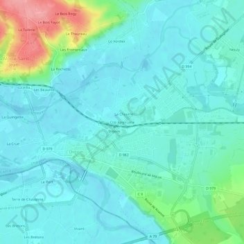 Topografische Karte Cité Faïencerie, Höhe, Relief