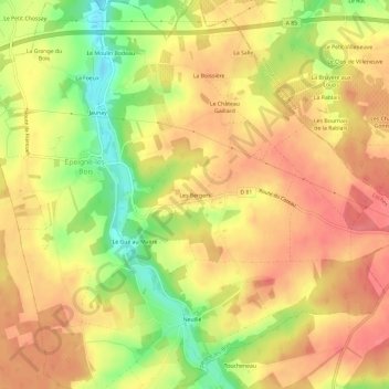 Topografische Karte Les Bergers, Höhe, Relief