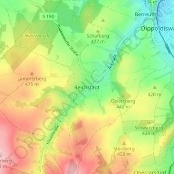 Topografische Karte Reichstädt, Höhe, Relief