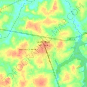 Topografische Karte Santa Maria do Pará, Höhe, Relief