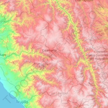 Topografische Karte Provincia de Cajamarca, Höhe, Relief