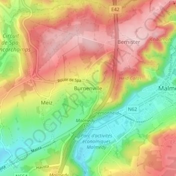 Topografische Karte Burnenville, Höhe, Relief