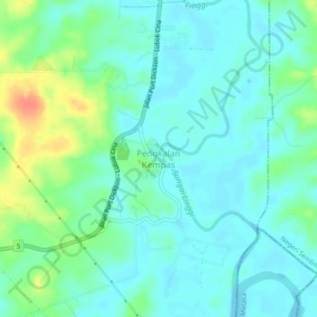 Topografische Karte Pengkalan Kempas, Höhe, Relief