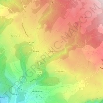 Topografische Karte Frègefont, Höhe, Relief