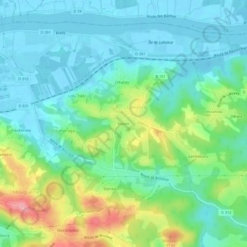 Topografische Karte Irigoïn, Höhe, Relief