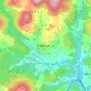 Topografische Karte Wildenranna, Höhe, Relief