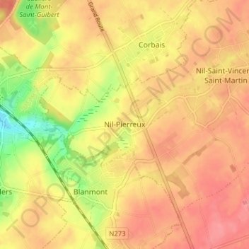 Topografische Karte Nil-Pierreux, Höhe, Relief