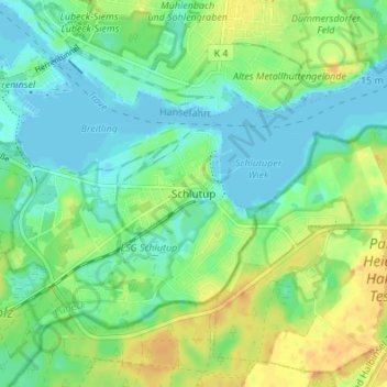 Topografische Karte Schlutup, Höhe, Relief