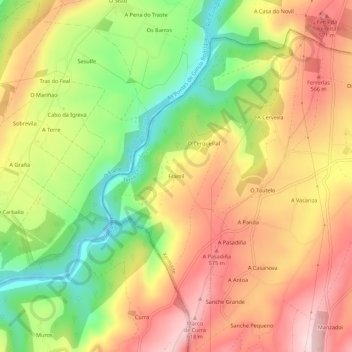 Topografische Karte Framil, Höhe, Relief