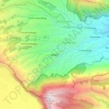 Topografische Karte Jenggiri, Höhe, Relief