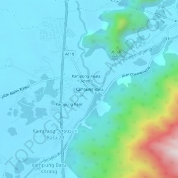 Topografische Karte Kampung Baru, Höhe, Relief