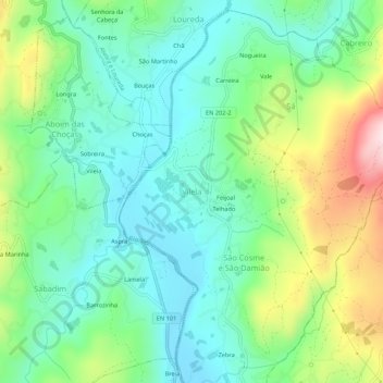 Topografische Karte Vilela, Höhe, Relief