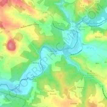 Topografische Karte Les Fieux, Höhe, Relief