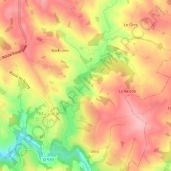 Topografische Karte Le Revault, Höhe, Relief