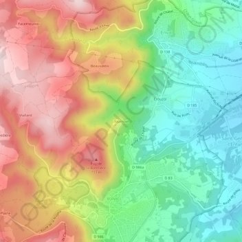Topografische Karte Tournoël, Höhe, Relief