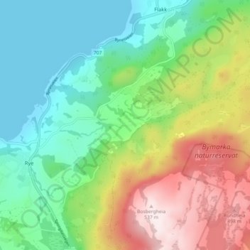 Topografische Karte Onsøy, Höhe, Relief