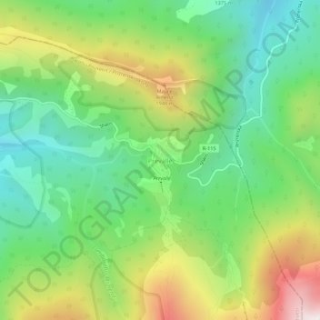 Topografische Karte Prevallë, Höhe, Relief