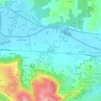 Topografische Karte Daudevie, Höhe, Relief