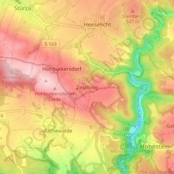 Topografische Karte Zeschnig, Höhe, Relief