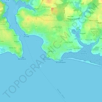 Topografische Karte Kernéost, Höhe, Relief