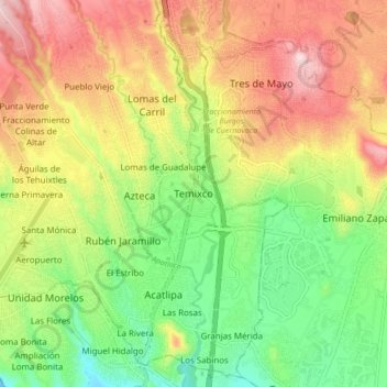 Topografische Karte Temixco, Höhe, Relief