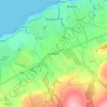 Topografische Karte Arradoul, Höhe, Relief