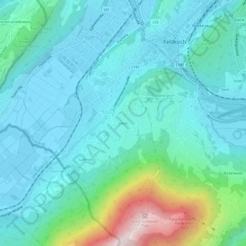 Topografische Karte Letze, Höhe, Relief